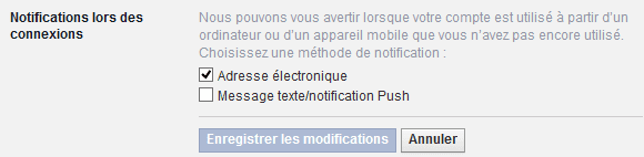 recevoir alerte securité facebook