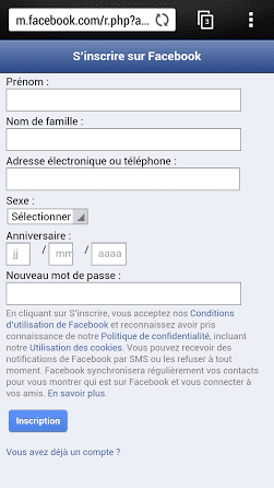 créer un compte facebook sur un téléphone portable