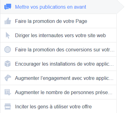 objectifs campagnes facebook