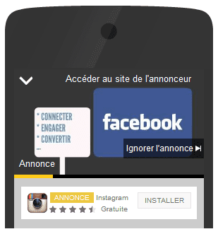 annonce instream youtube avec téléchargement application mobile