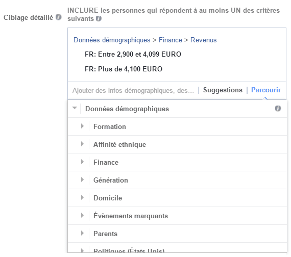 ciblage détaillé facebook