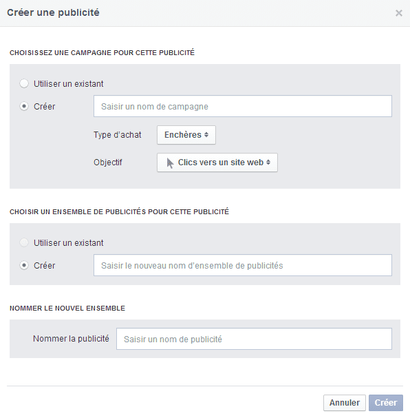 créer campagne facebook