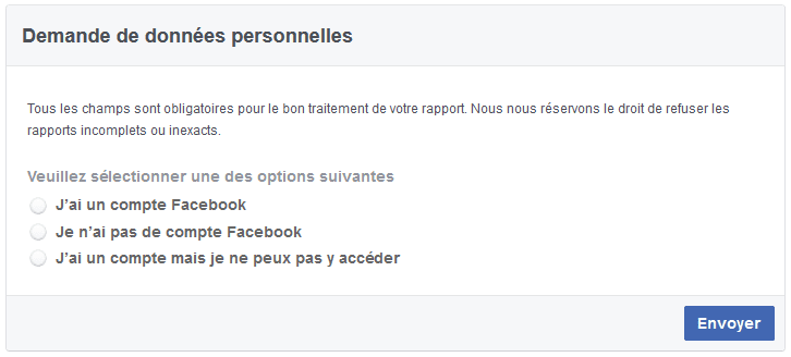 demande données facebook