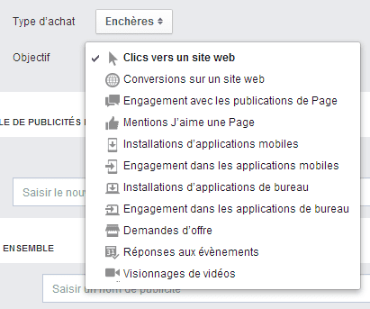 objectifs campagne facebook