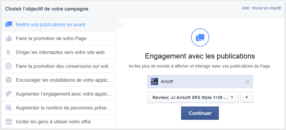 objectifs de vos publicités facebook