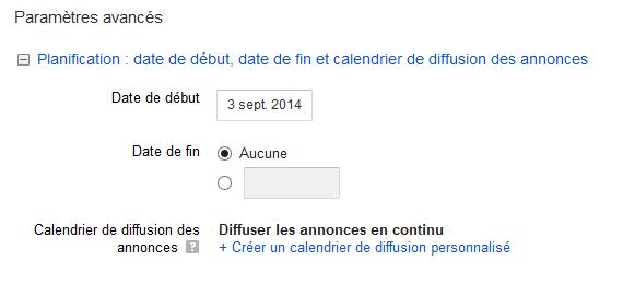 planifier campagne adwords