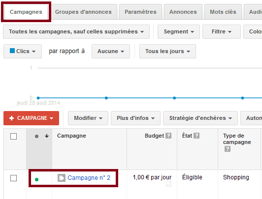 sélectionner votre campagne adwords