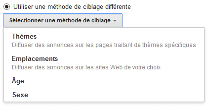 ciblage par thème, par emplacement, par âge, par sexe