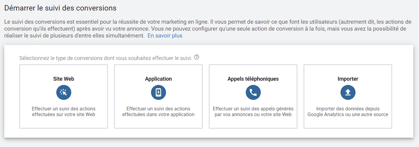 configurer suivi conversions