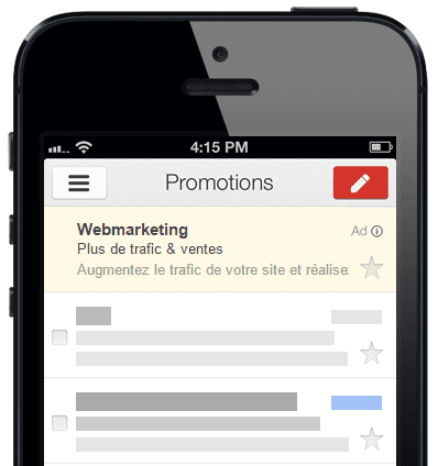 promotions sponsorisees gmail sur mobile