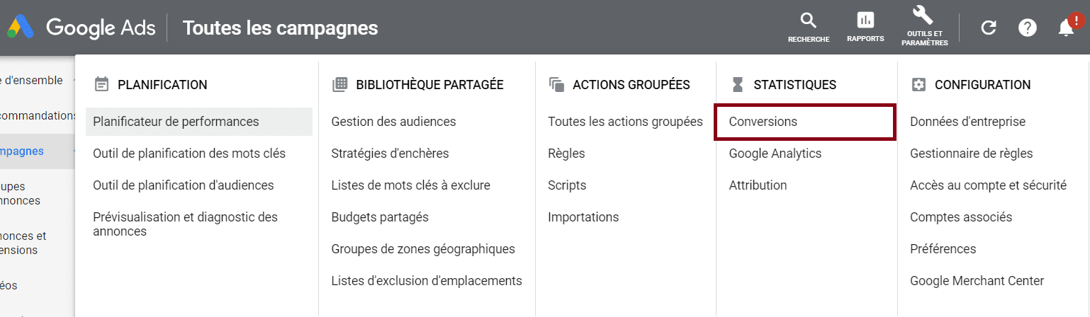 paramétrer conversions