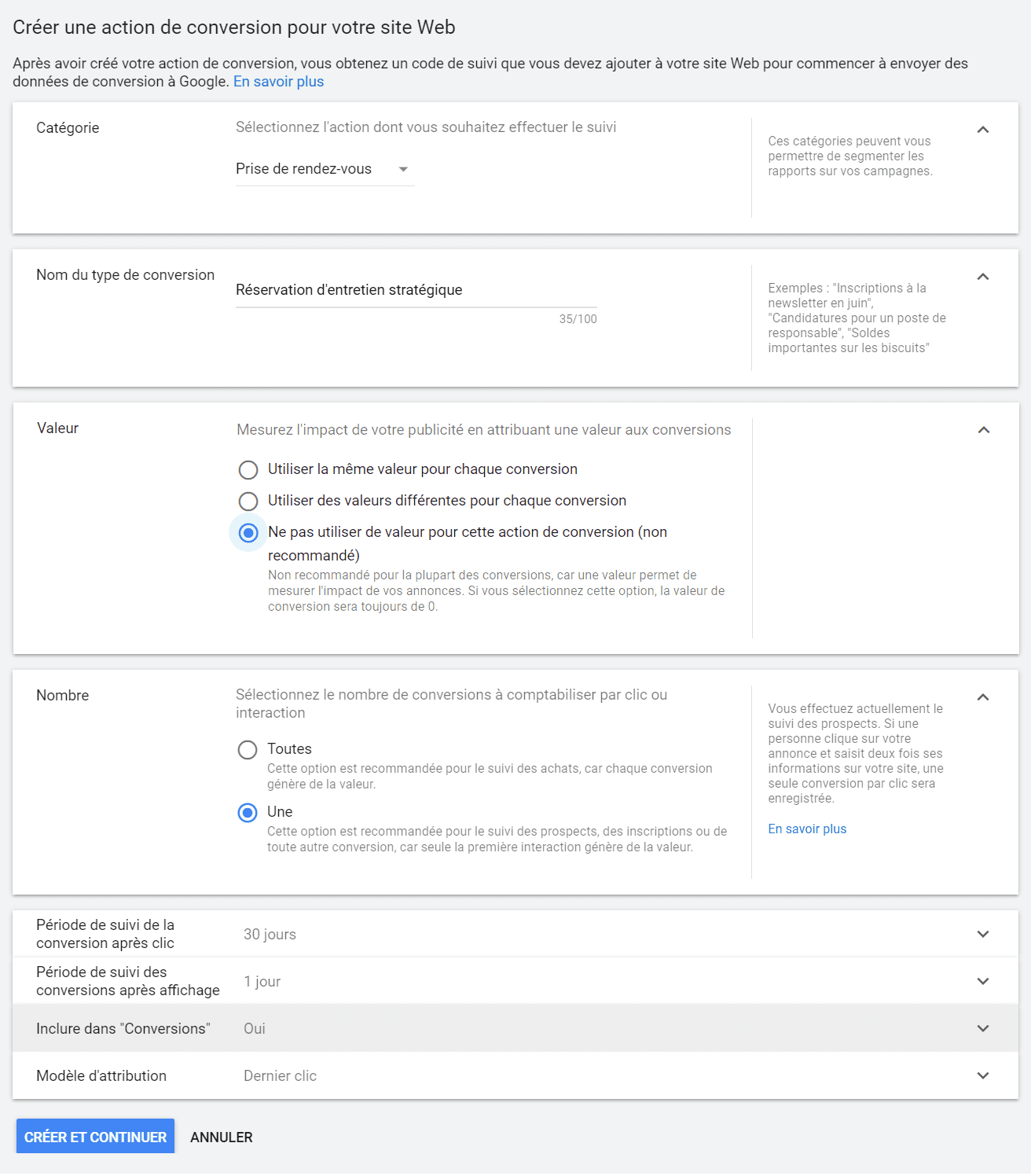 paramétrer suivi conversions