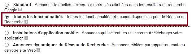 toutes les fonctionnalités adwords