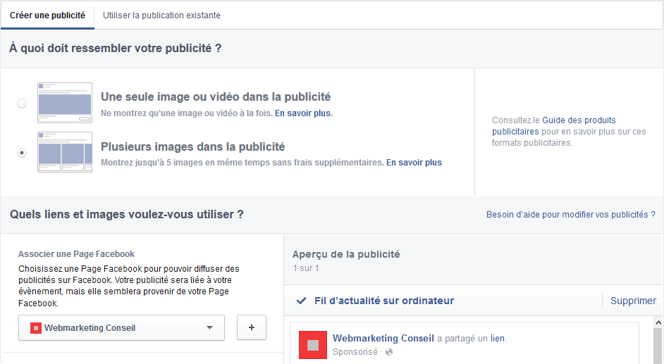 annonce caroussel facebook