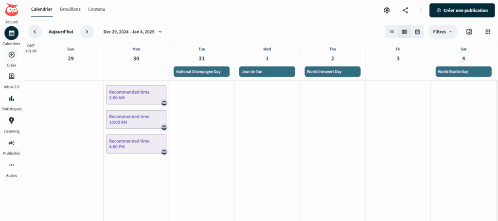 calendrier publication hootsuite