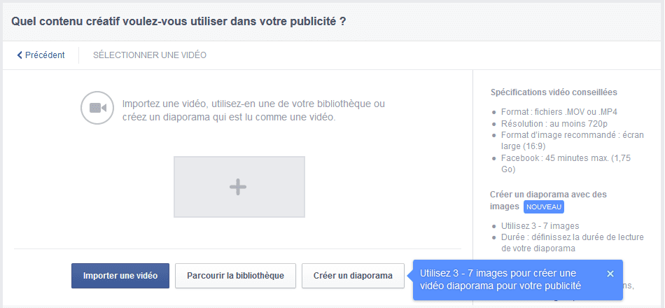 publicité diaporama facebook