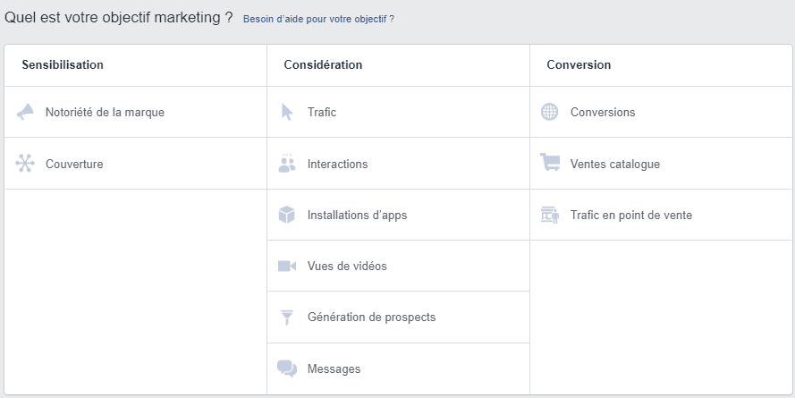 objectifs campagnes facebook