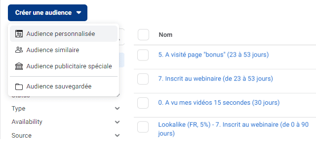 paramétrer audiences facebook