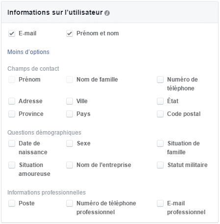 publicité formulaire facebook