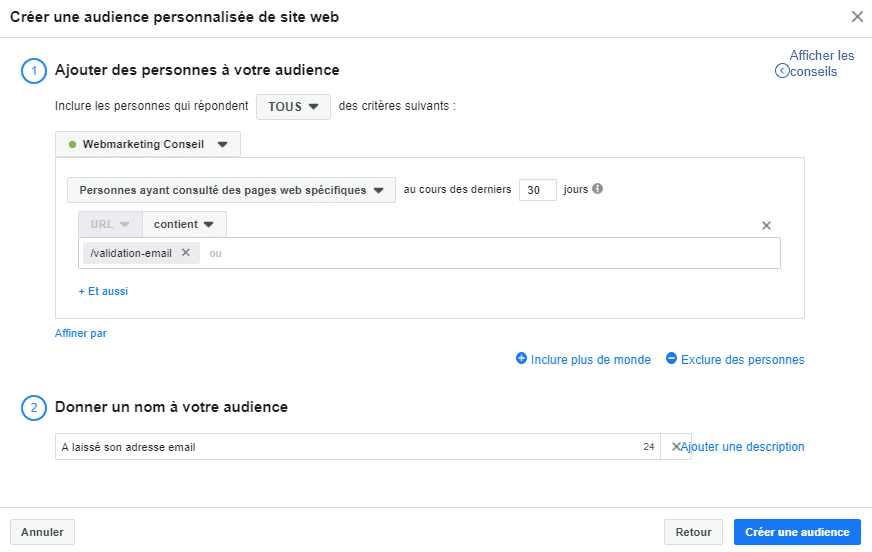 audience personnalisées facebook