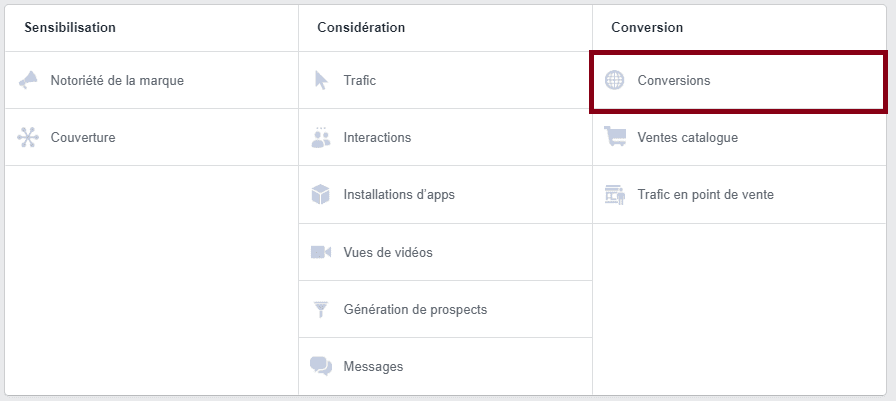 objectif conversions facebook