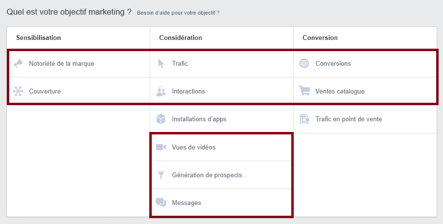 objectifs campagnes facebook