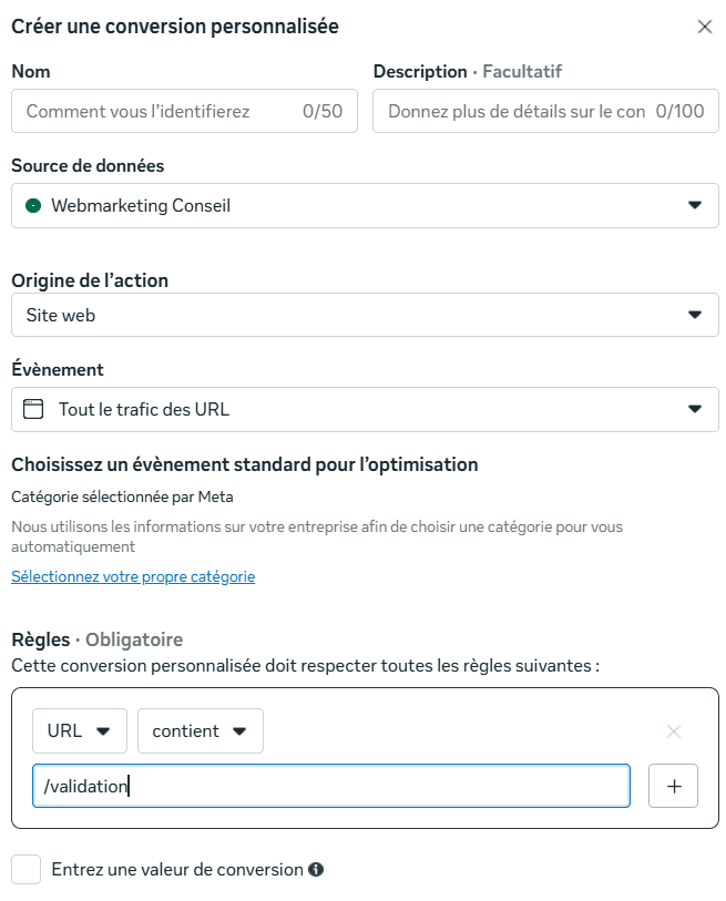 conversion personnalisée