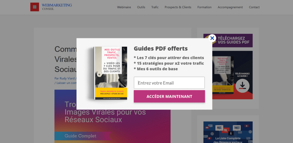 pop-up sur les contenus et articles de blog