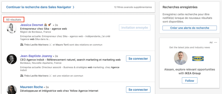 filtrer profils linkedin