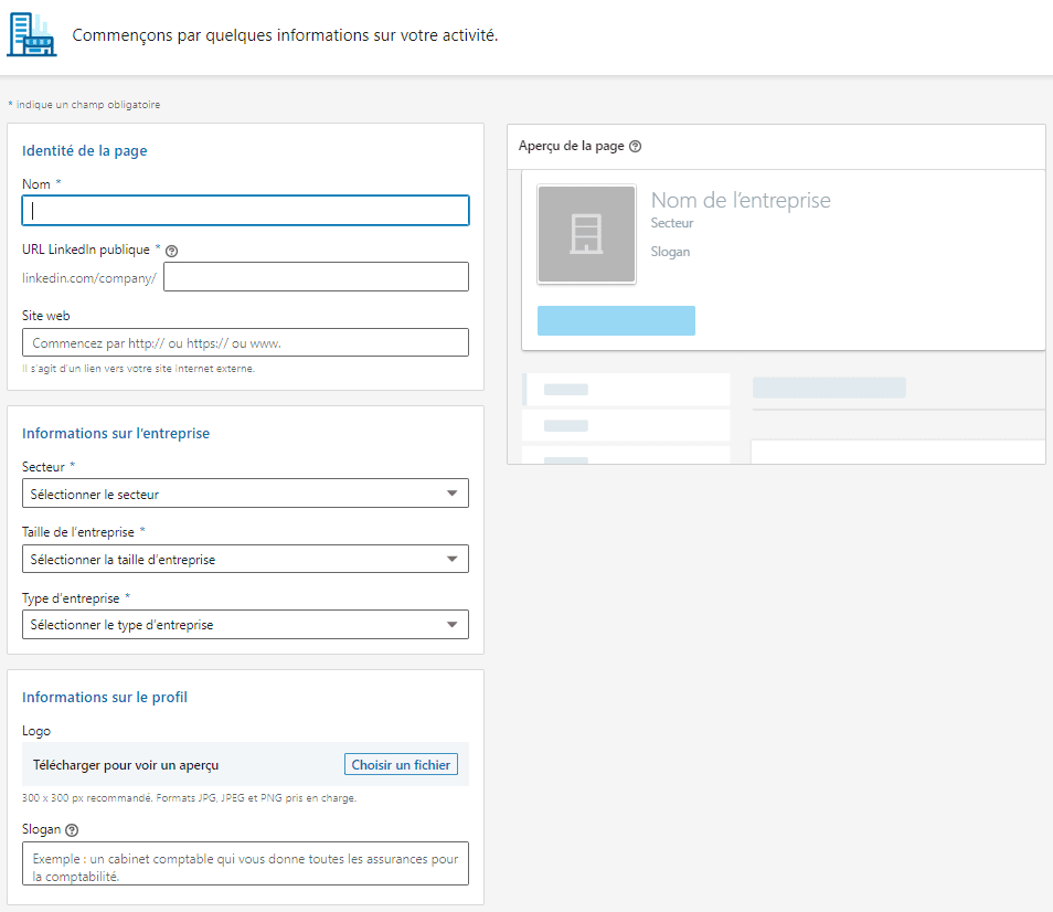 page linkedin entreprise