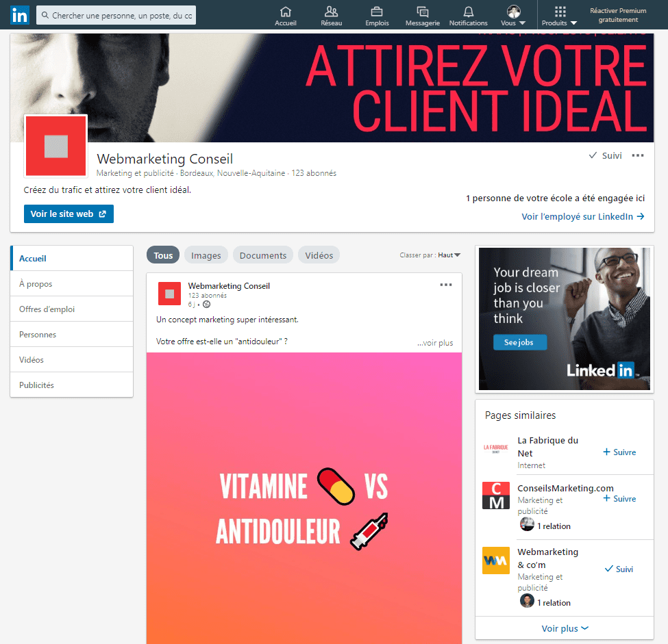 page linkedin entreprise