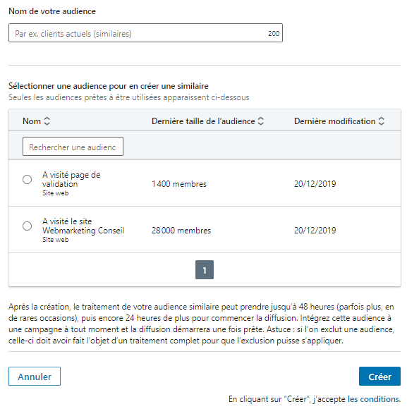 audience similaire linkedin