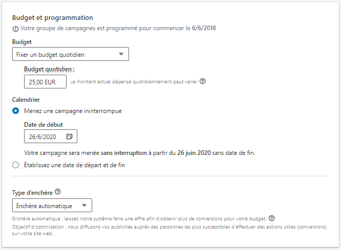 budget campagne linkedin