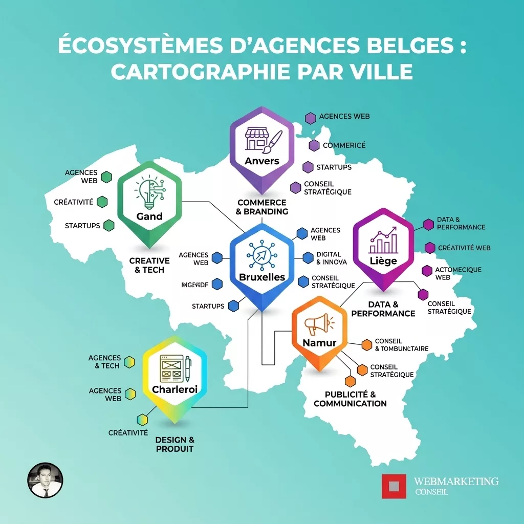 Infographie carte agences communication Belgique