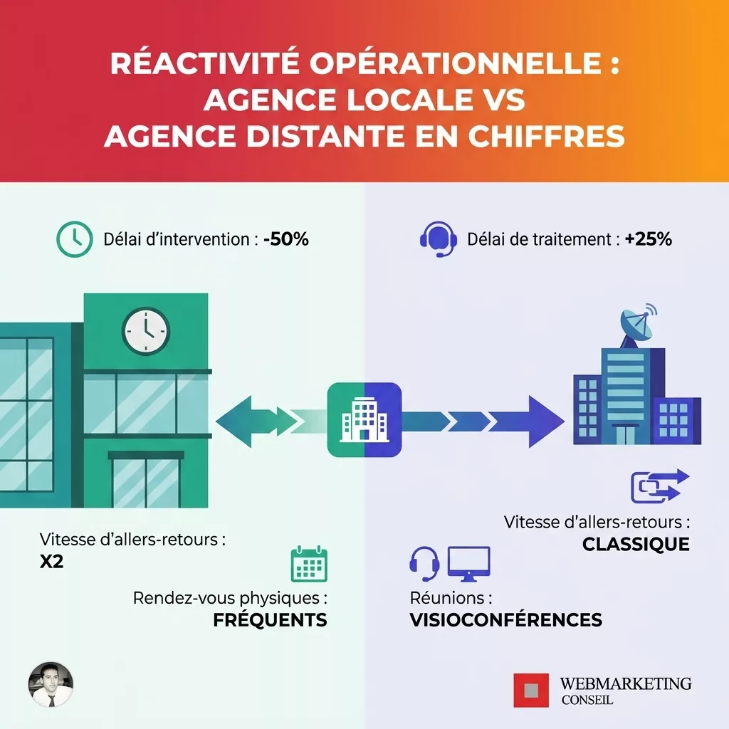 Comparaison réactivité agence locale vs distante