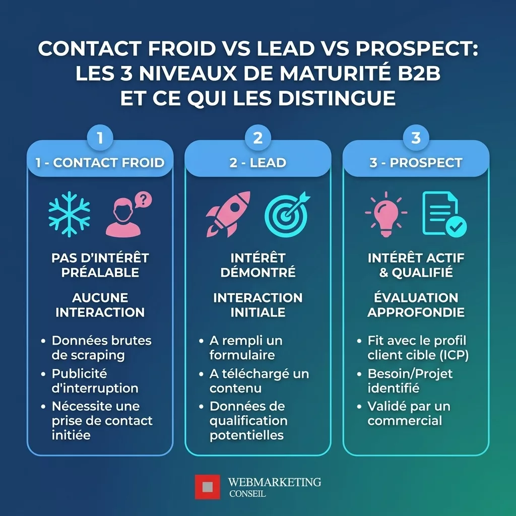 Différence contact froid lead prospect B2B