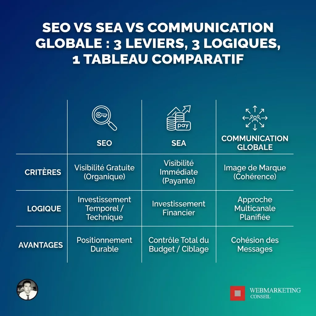 Infographie comparatif SEO SEA communication