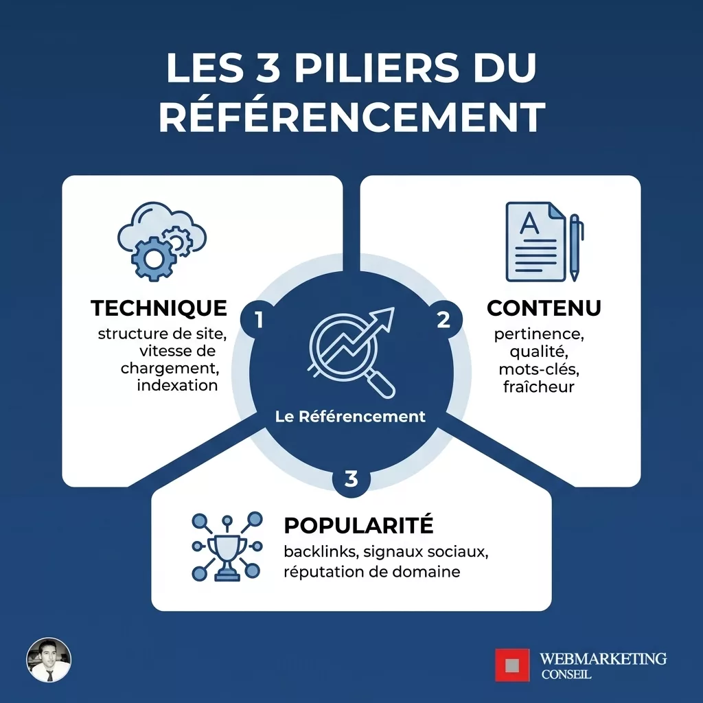 Infographie 3 piliers SEO