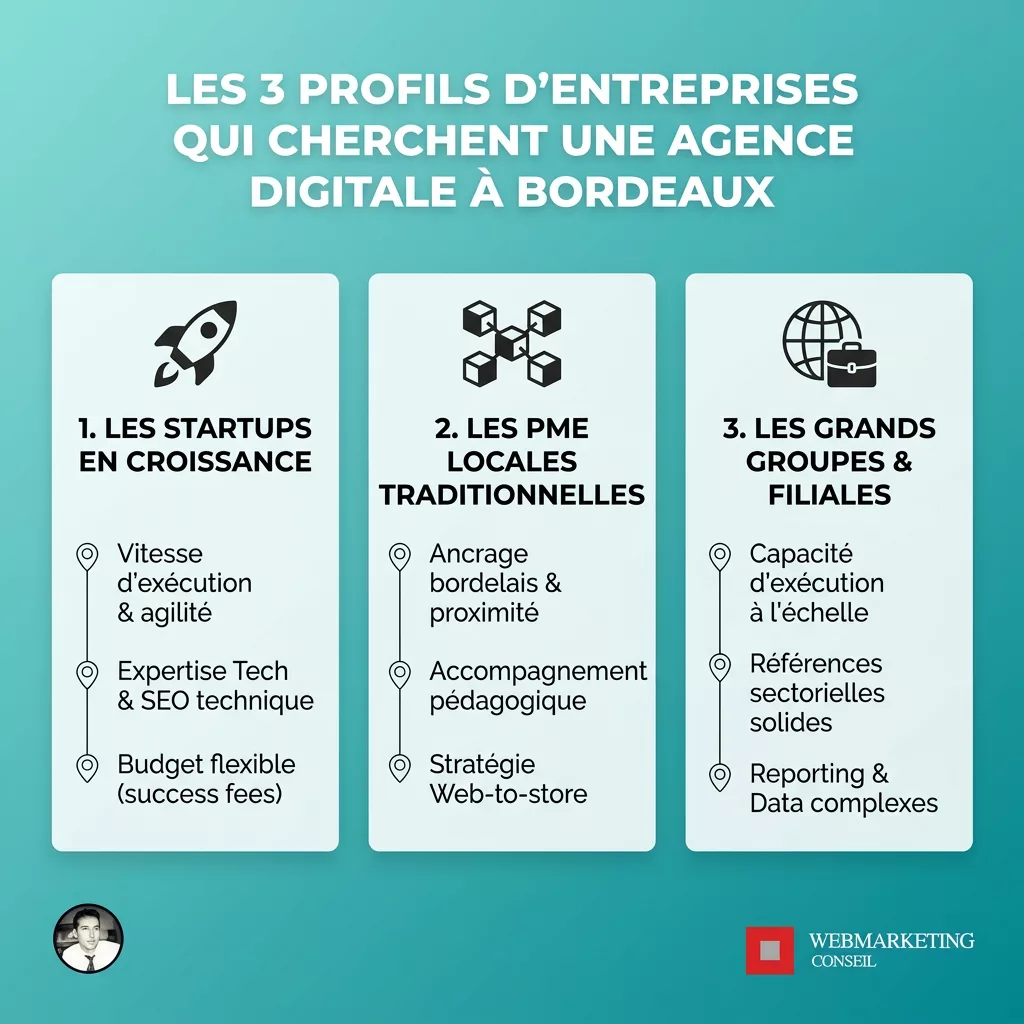 Infographie profils clients agence digitale Bordeaux