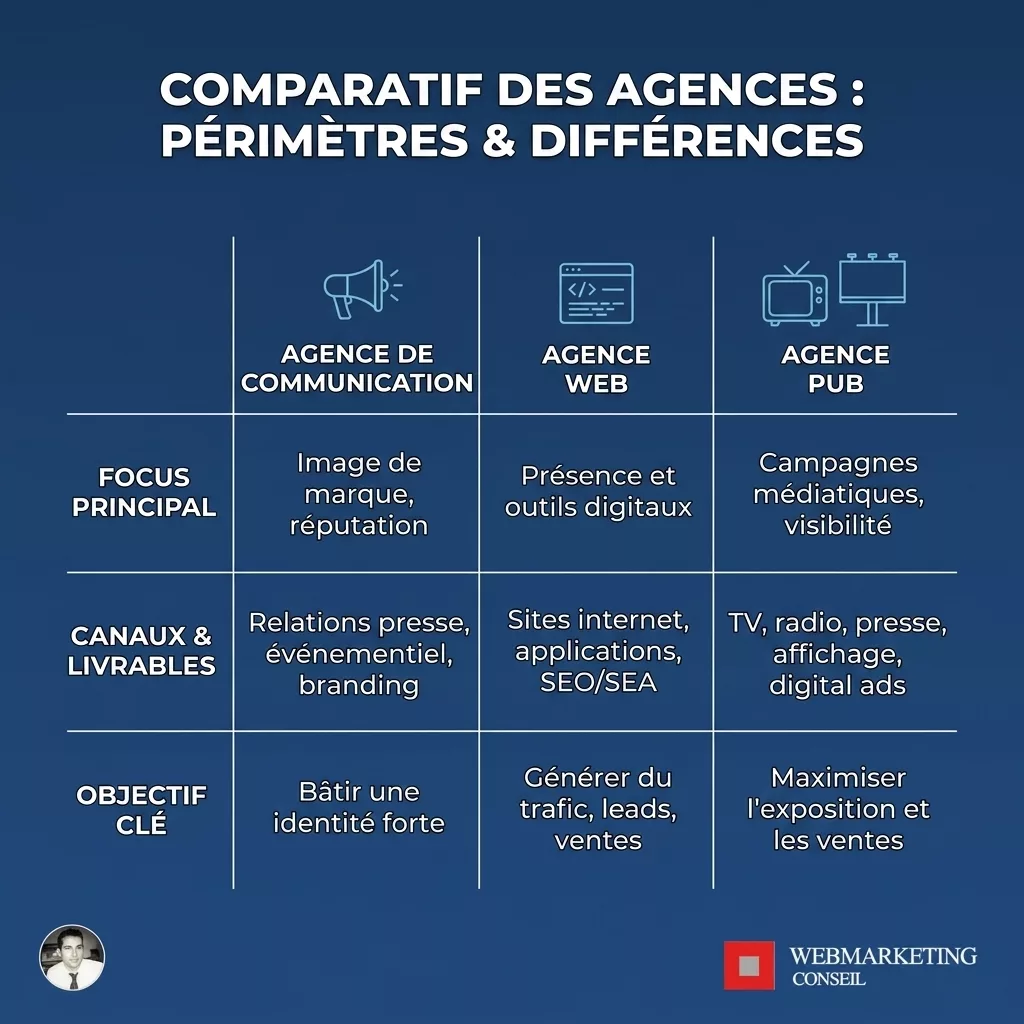 Infographie comparatif types agences communication Québec