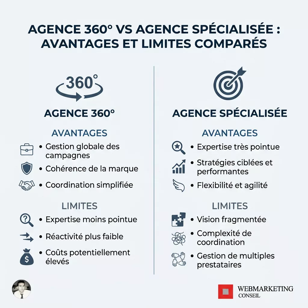Comparatif agence communication 360 et agence spécialisée