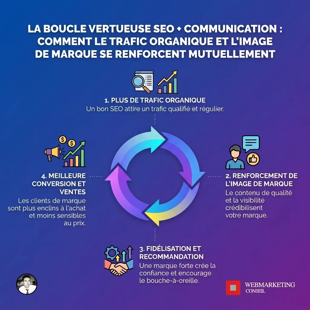Schéma boucle vertueuse SEO et communication