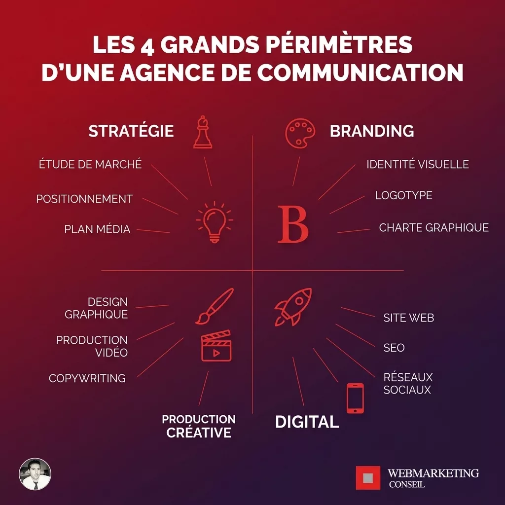 Infographie 4 périmètres agence communication