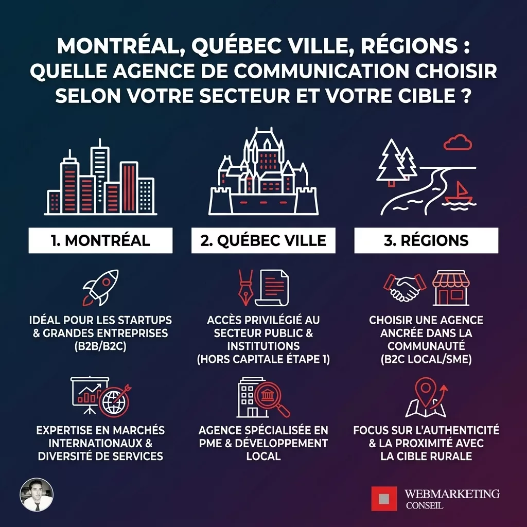 Infographie géographie agences communication Québec