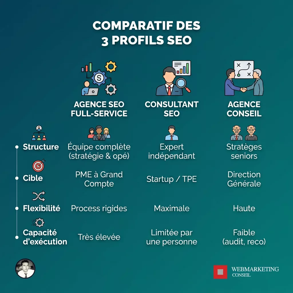Comparatif trois profils prestataires SEO