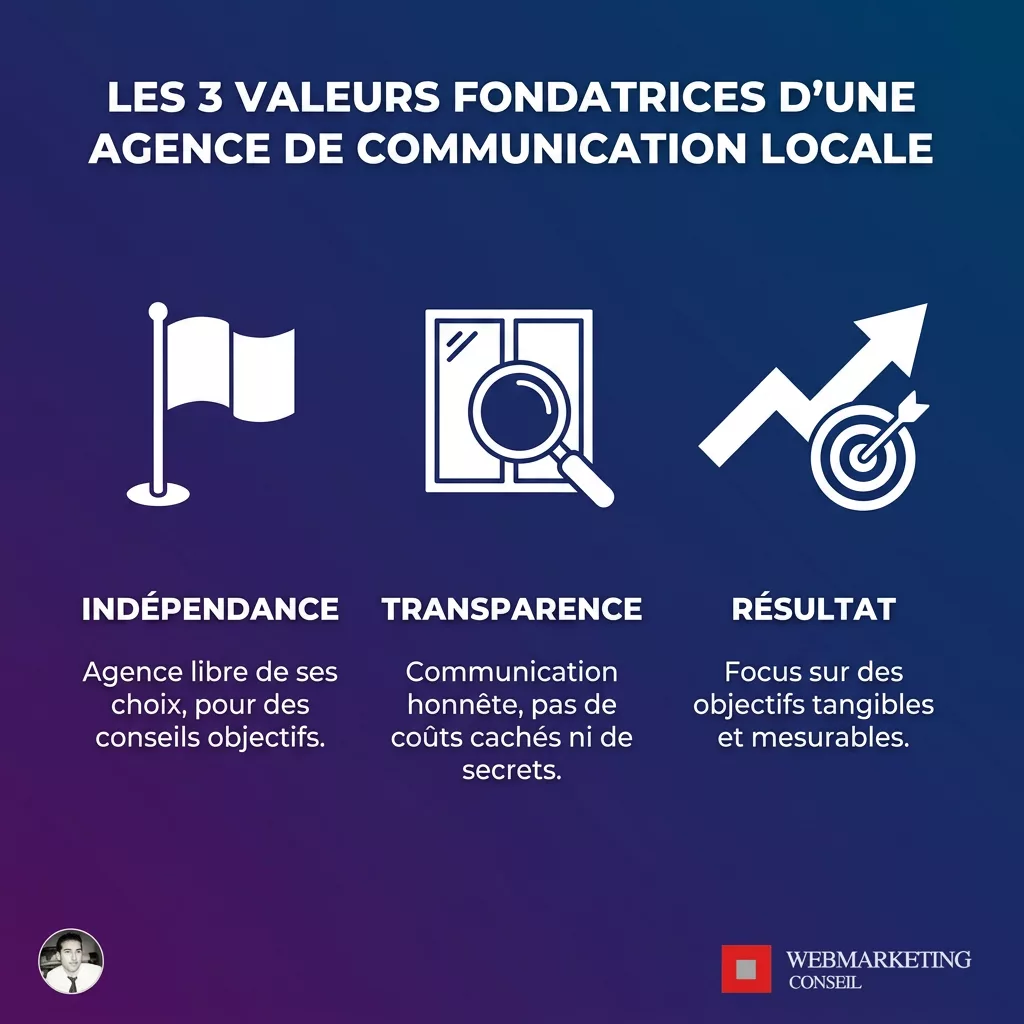 Infographie valeurs agence communication Angers
