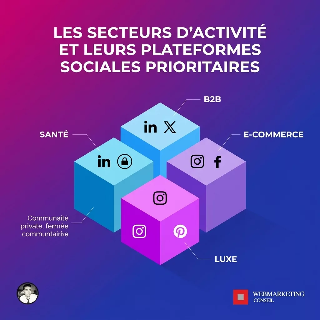 Infographie secteurs et plateformes sociales adaptées