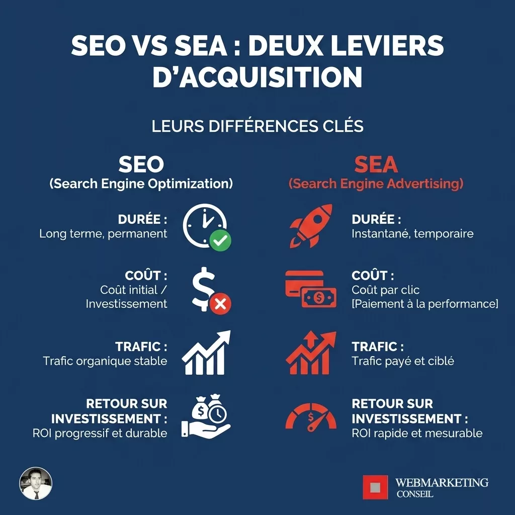 Infographie SEO versus SEA différences