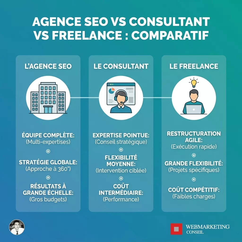 Comparatif agence SEO consultant freelance