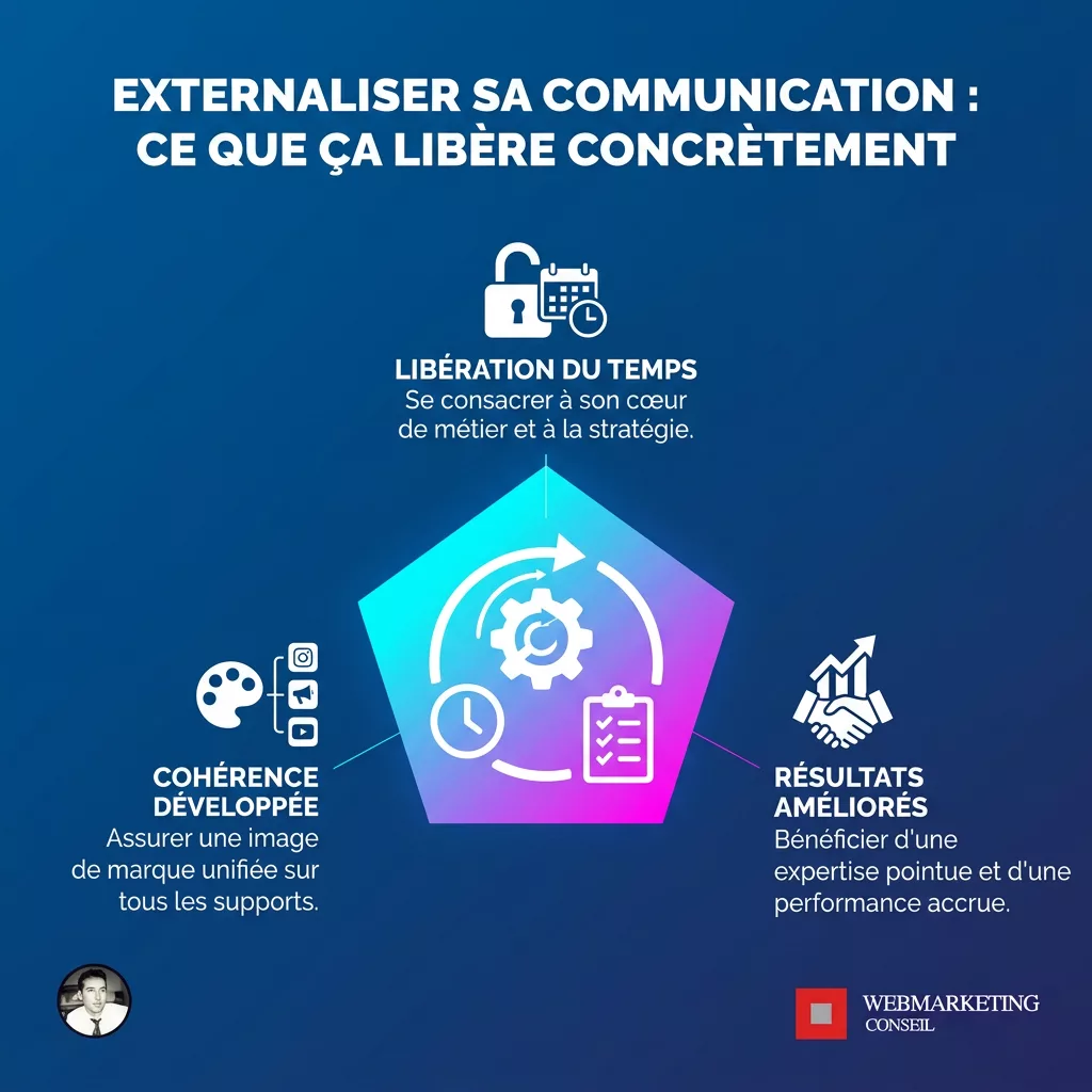 Infographie bénéfices externalisation communication Douai